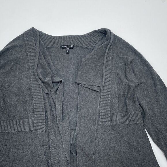 Eileen Fisher Sweater‎ Medium Petite Gray Cardigan Open Front Viscose Flowy - Picture 3 of 9